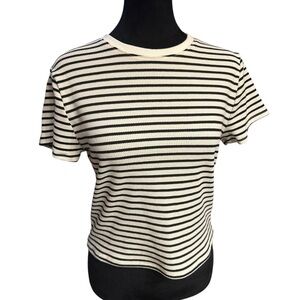 KIRIOUS Waffle Knit Crop Tee – Size XL, Beige & Black, New with Tags